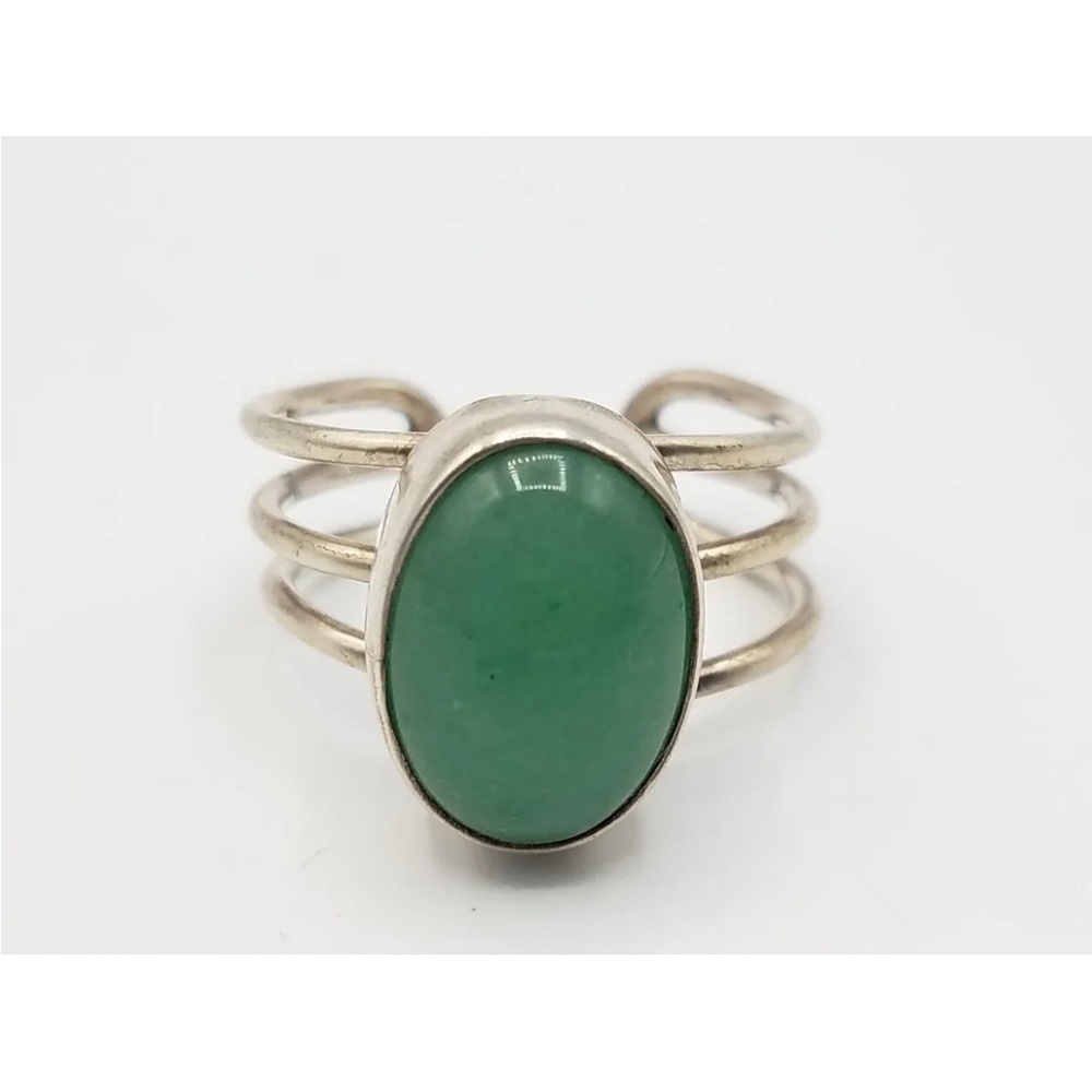 - Vintage 925 Sterling Silver Aventurine Triple Band Ring 7.5